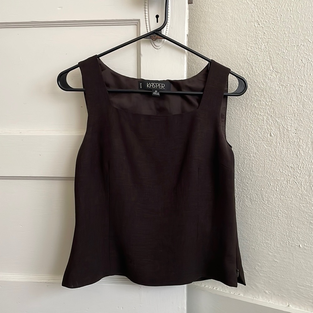 Kasper chocolate brown square neckline tank top